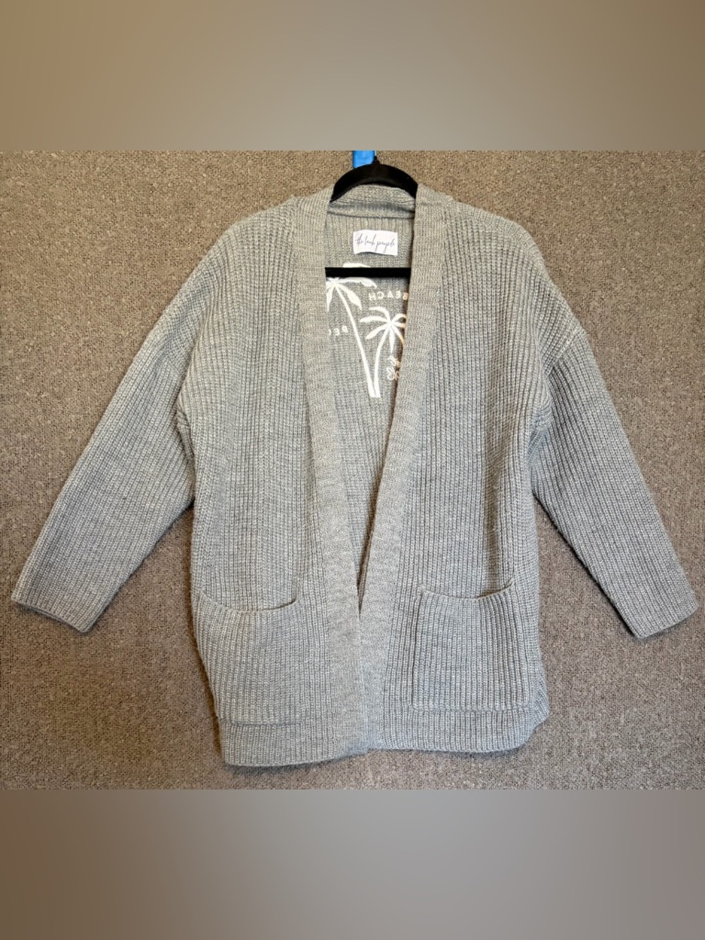 The Beach People Light Gray Ribbed Open-Front Cardigan